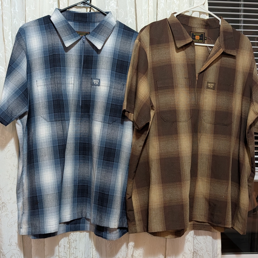 Men's Plaid Short Sleeve Shirt - Blue and Brown